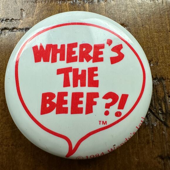 Vintage 1984 Wendy's "WHERE'S THE BEEF" Classic Red White Pinback Button - Picture 1 of 3